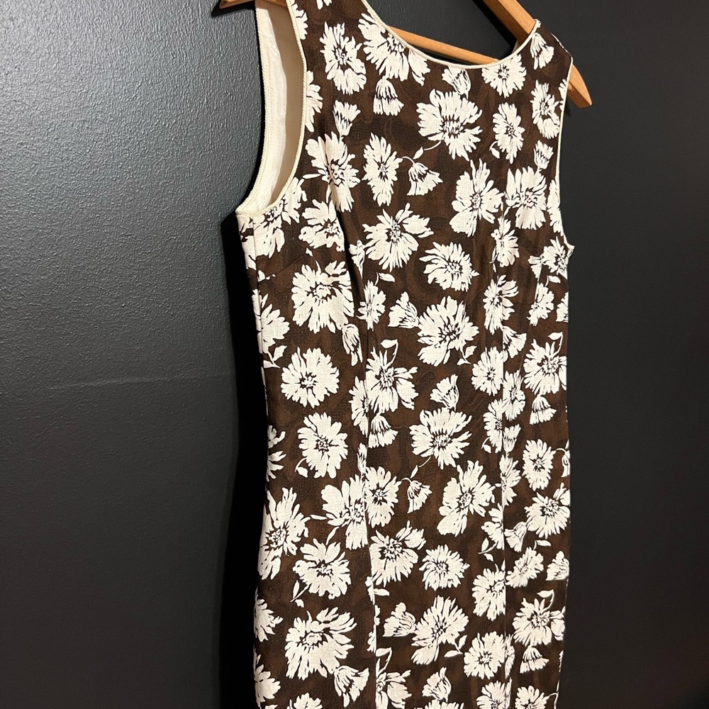Vintage Depeche Mode Brown and White Floral Sheath Dress
